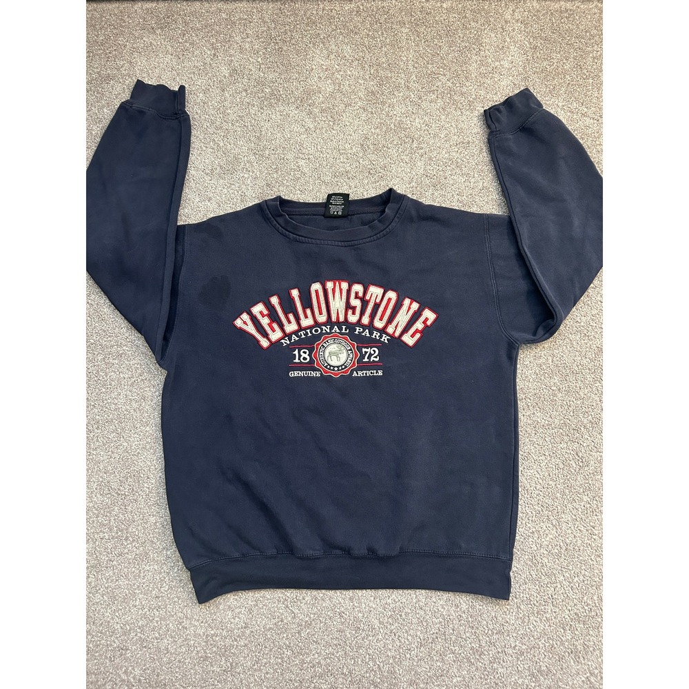 Prairie Mountain Yellowstone Sweatshirt Mens Medium Navy Blue Good Embroidered